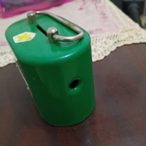 Postal Savings Bank piggy bank used, metal green
