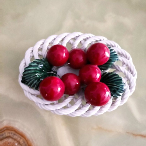 Ceramic bowl with cherries Bassano and wire stem Italy 1960 like new