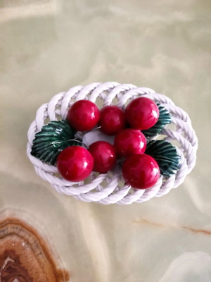 Ceramic bowl with cherries Bassano and wire stem Italy 1960 like new