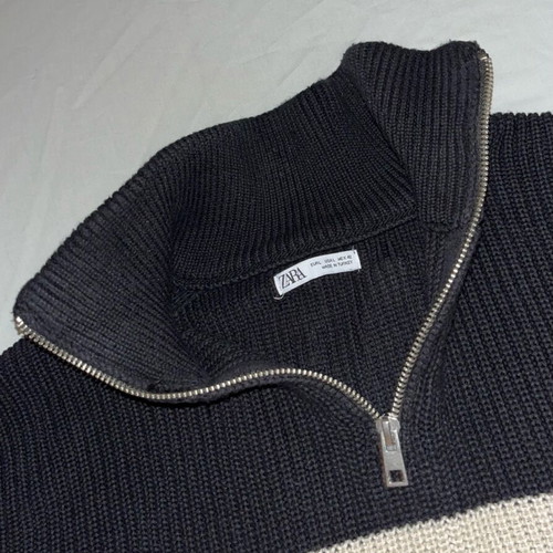 Zara half-zip sweater, black and white, size L