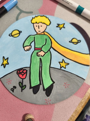 Handmade round magnet frame with Little Prince theme, new
