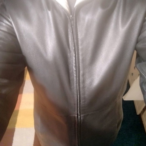 Vintage leather coat used, size L, black with zipper