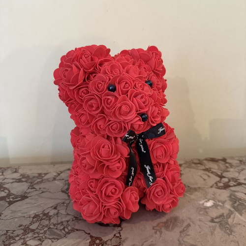 Rose Teddy Bear like new, handmade with foam roses