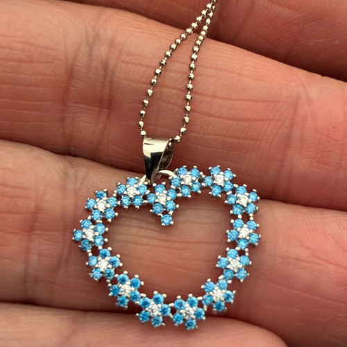 925 Silver Necklace with Blue Zircon Stones like new