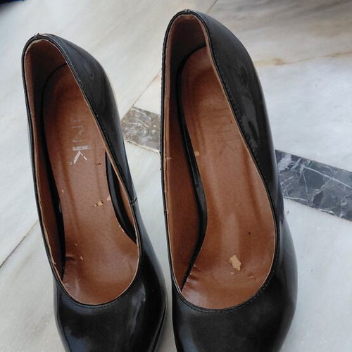 Black patent leather women's pumps, 12 cm heel