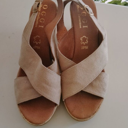 OGGI leather suede sandals, size 39, beige nude