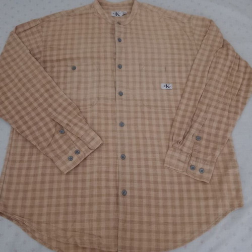 Calvin Klein checked summer shirt without collar, size Large, used, beige/brown