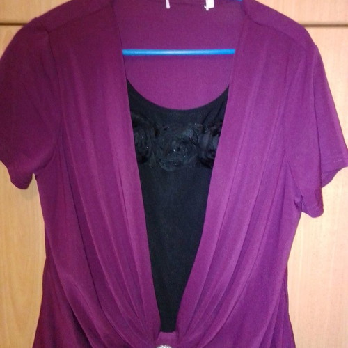 Double blouse used purple with black short sleeve
