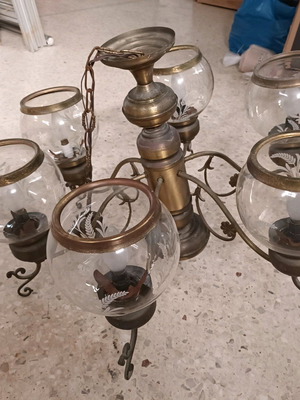 Vintage ορειχάλκινο πολύφωτο με 6 γυάλινες μπάλες