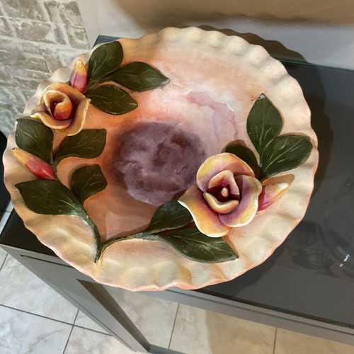 Handmade ceramic platter 33 cm, like new, hand-painted roses