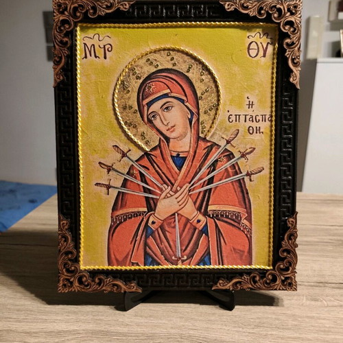 Religious icon Panagia of the Seven Swords handmade, new
