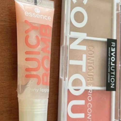 Cosmetics new, essence lip shiny gloss and Revolution palette trio contour