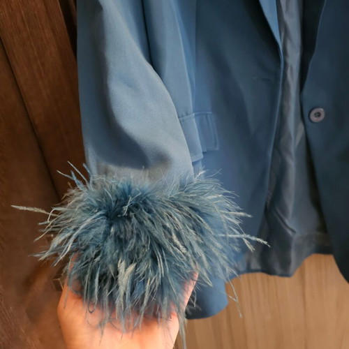Onesize jacket with feather cuffs and smoking line, new petrol color