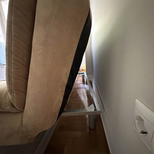 Beige sofa with thin corduroy fabric and easy mechanism, like new