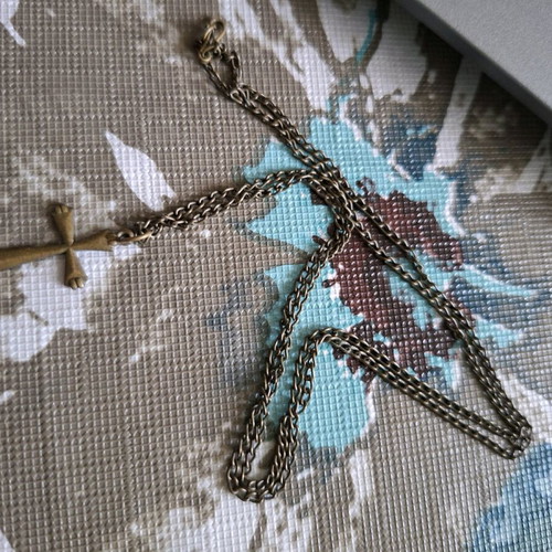 Necklace with Cross Pendant used, brass or copper