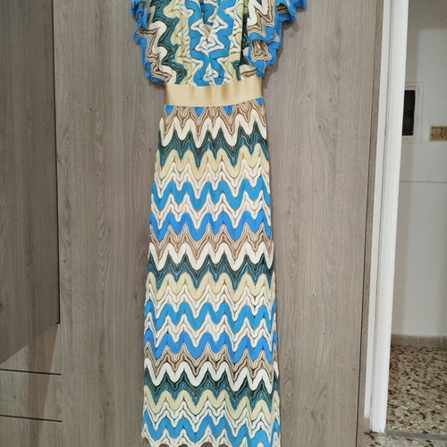 Zic Zac maxi dress like new, turquoise with beige lining, Greek made