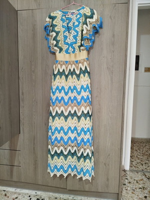Zic Zac maxi dress like new, turquoise with beige lining, Greek made
