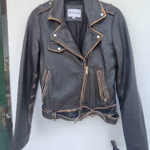 Na-Kd leather biker jacket black like new, size 36