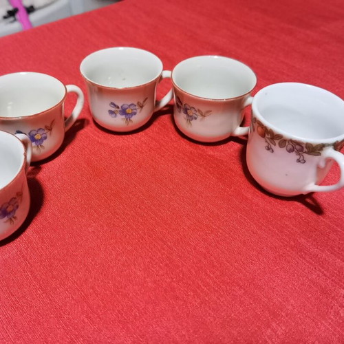 Set of cups and jug for mulled rakia used, 16 pieces