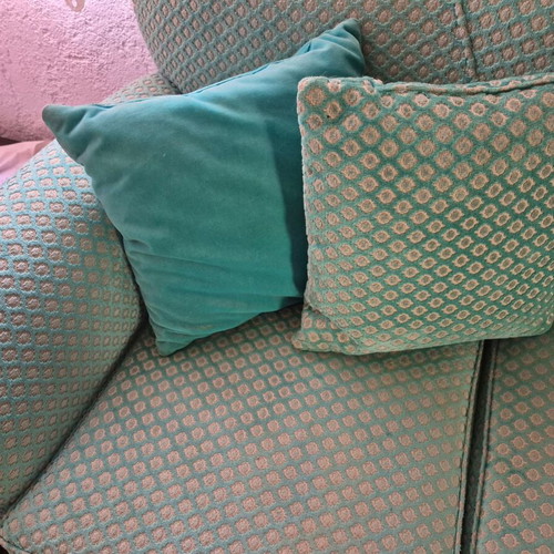 Vintage English Style Handmade Sofa like new, emerald velvet jacquard