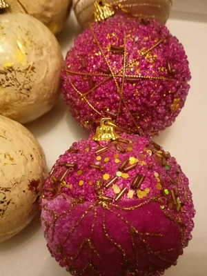 Christmas ball set used, large, red and gold