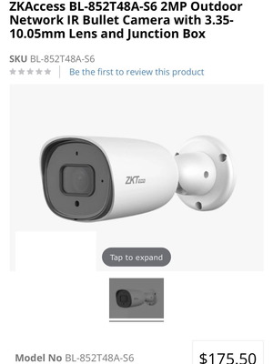 ZKTeco BL-852T48A-S6 2MP IP Bullet Security Camera