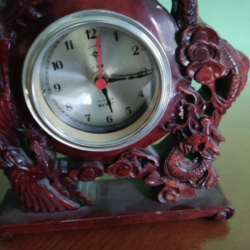 Japanese wooden handmade Polare quartz desk clock used