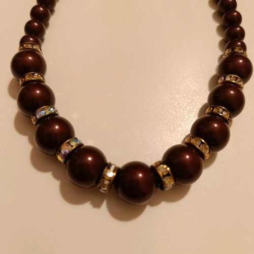 Faux necklace like new, brown - burgundy, 48cm with magnetic clasp