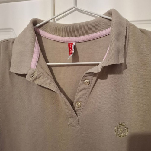 Piazza Italia Polo Shirt new, beige with pink details, size L