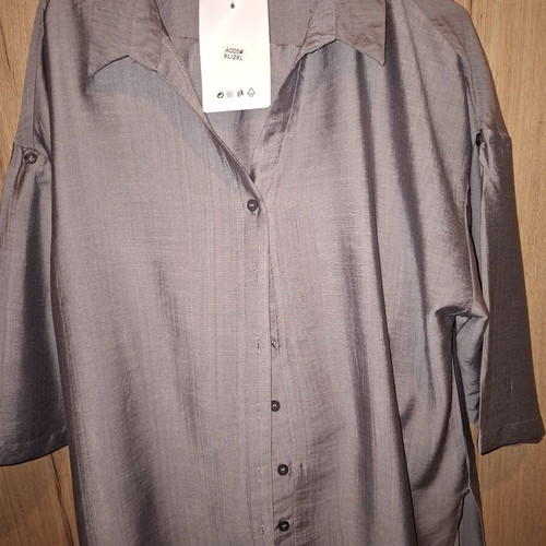 Women's set shirt and pants with elastic waist, new, gray, size XL/XXL