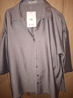Women's set shirt and pants with elastic waist, new, gray, size XL/XXL