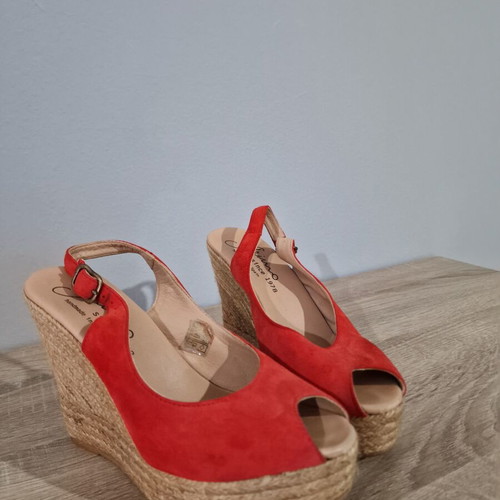 Gaimo red leather and suede wedge espadrilles sandals size 38 used