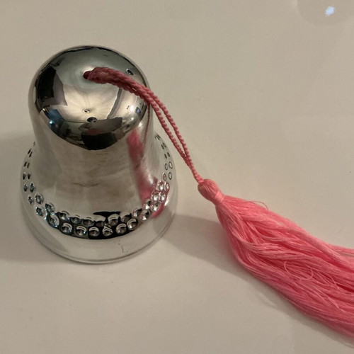 Silver music bell new with pink tassel