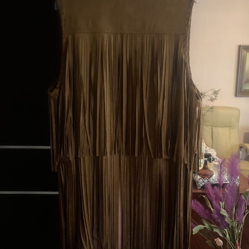 Pin up suede vest with fringes new brown size M