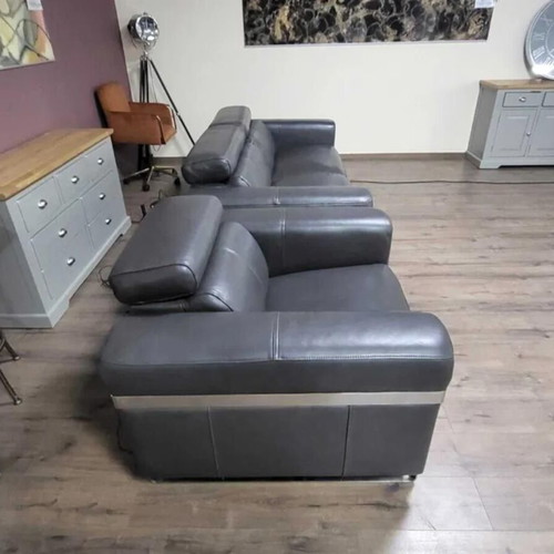 Moreno gray leather three-seater sofa and armchair with electric relax mechanism new