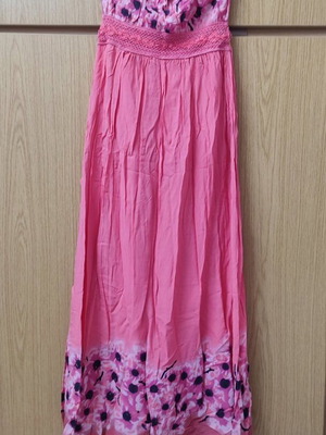 Strapless coral maxi dress like new with flowers and belt XS, S