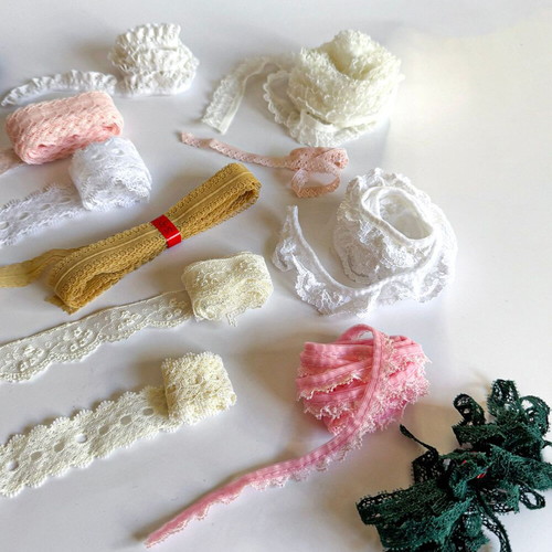 Lace bundle used, 15 pieces for sewing in various colors and sizes