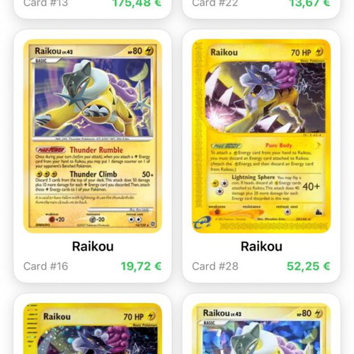 Pokemon collectible card Raikou used, rare