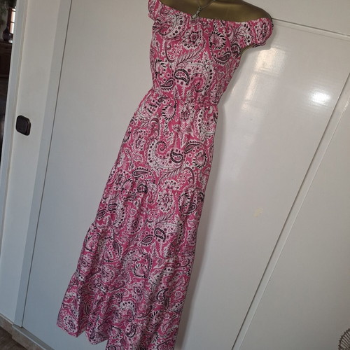 Shein Paisley Pink Maxi Summer Off Shoulder Dress, size M