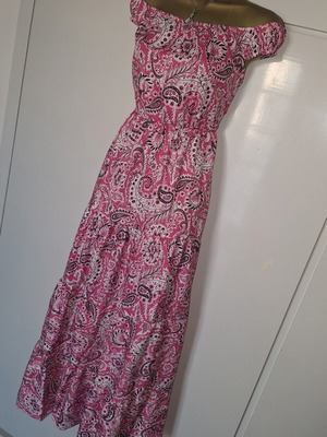Shein Paisley Pink Maxi Summer Off Shoulder Dress, size M