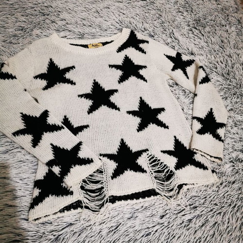 White sweater with black stars like new