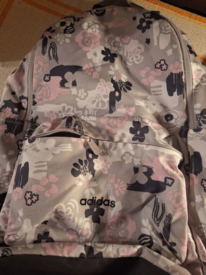 Adidas backpack used, floral grey-blue-white-pink