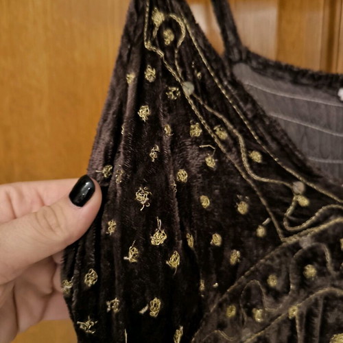 Velvet summer women's dress brown green with straps like new