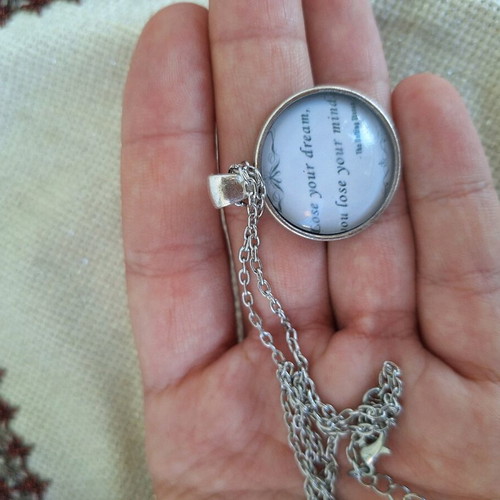 Metal necklace with letters pendant new, silver and white