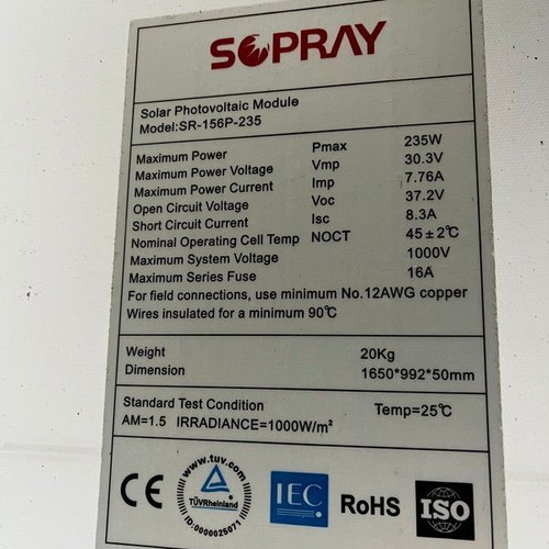 SOPRAY 235W photovoltaic panels used, minimum 15 pcs