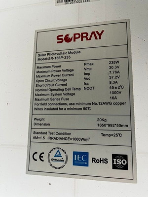 SOPRAY 235W photovoltaic panels used, minimum 15 pcs