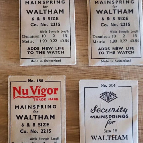 Watch mainsprings for Waltham and Hamilton, pack of 20, New Old Stock