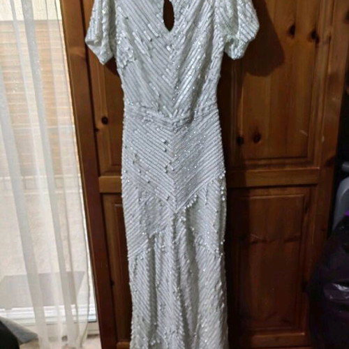 Parisian wedding dress new, white silver, size L