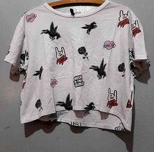 Άσπρο κοντό cropped μπλουζάκι με σχέδιο Πήγασος H&M