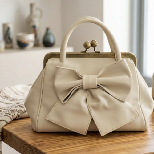 Thiros women's leather handbag vintage style off-white cream, like new